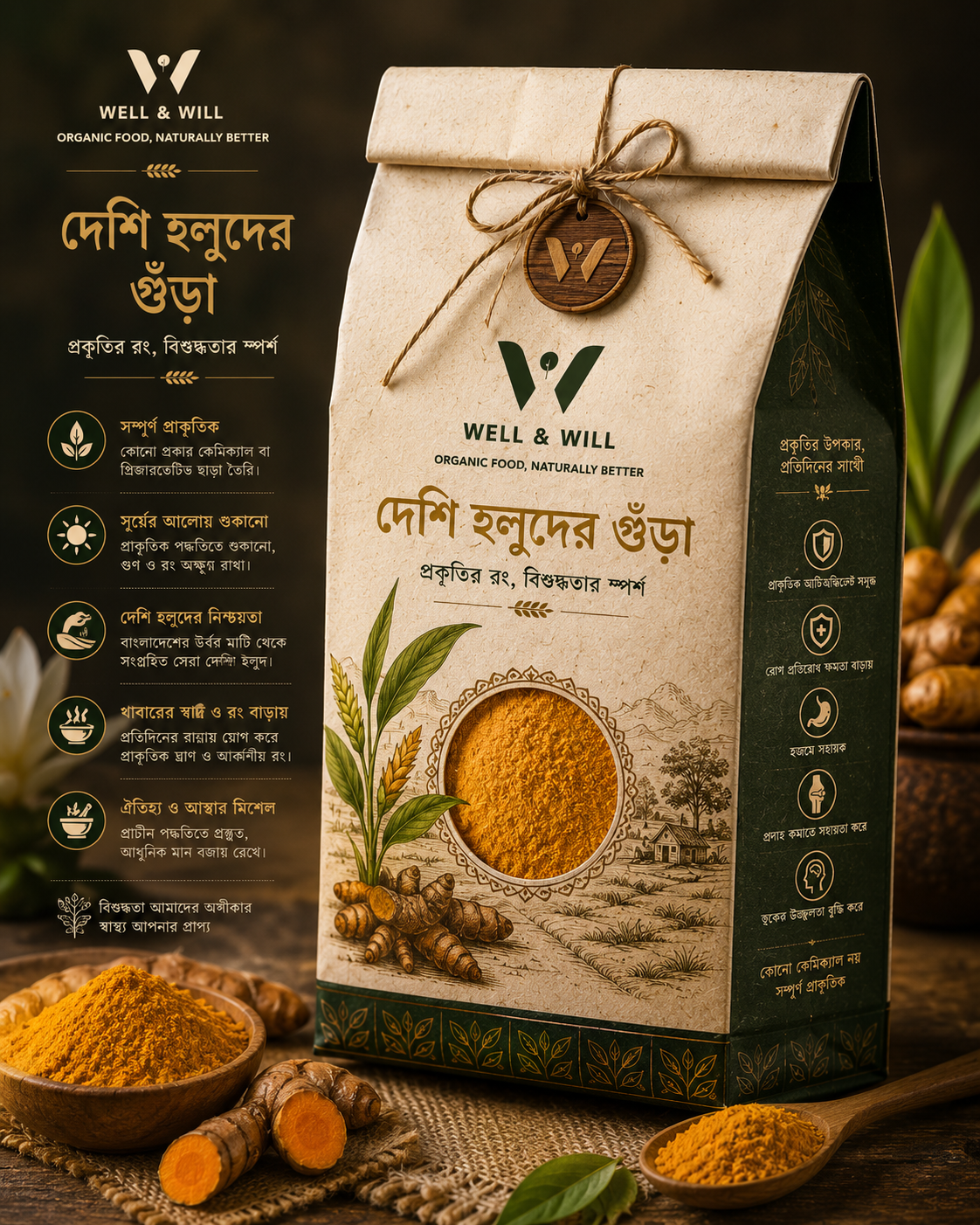 দেশি হলুদ গুঁড়া 250gm